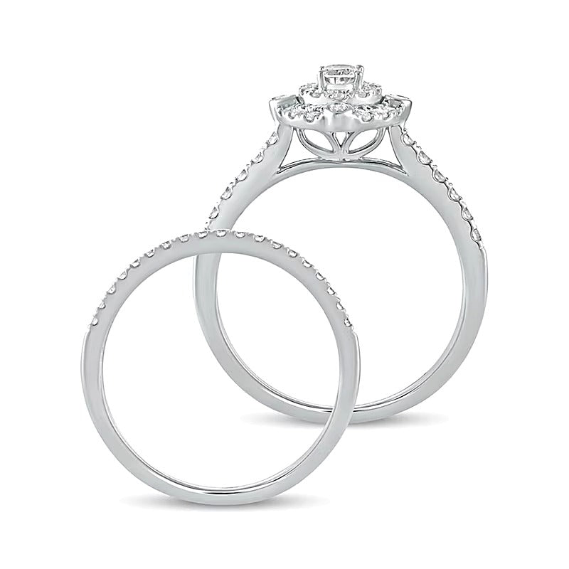 0,63 ct. Gesamtgewicht Braut-Set mit Diamanten in Oval und rund aus 10K Weißgold