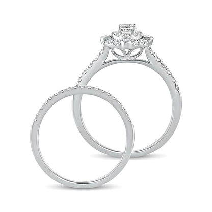 0,63 ct. Gesamtgewicht Braut-Set mit Diamanten in Oval und rund aus 10K Weißgold