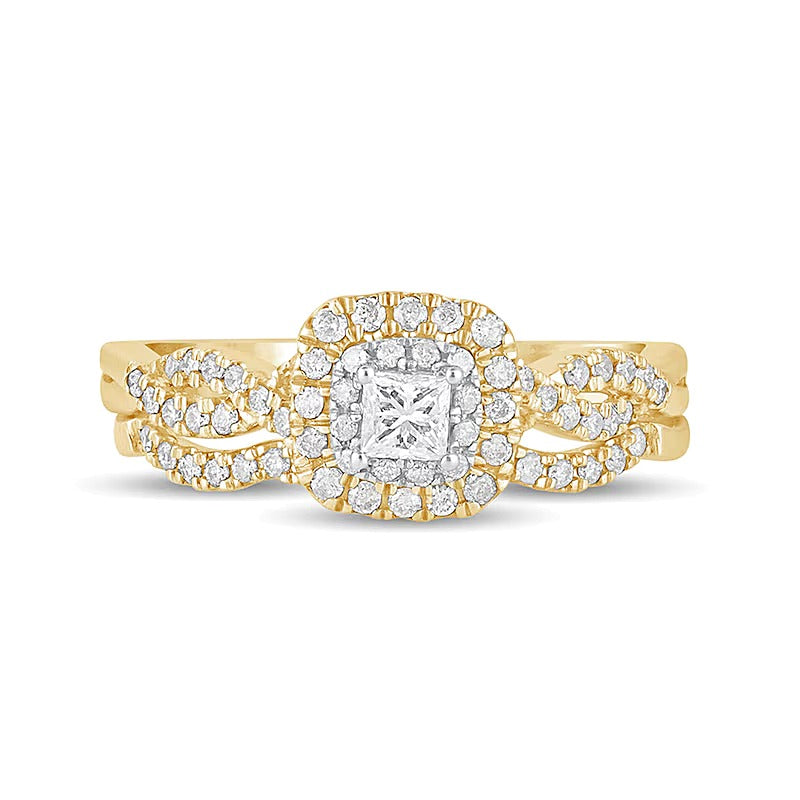 Braut-Set mit Diamanten im Princess-, Rund- und Kissenschliff, 0.5 ct. Gesamtgewicht, in 10K Gelbgold