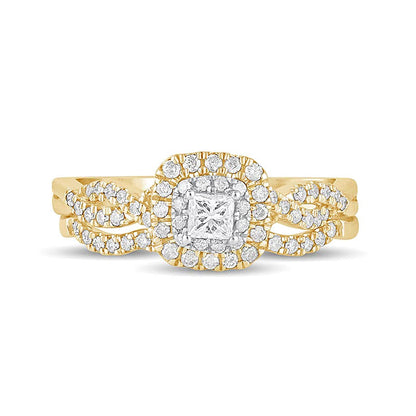 Braut-Set mit Diamanten im Princess-, Rund- und Kissenschliff, 0.5 ct. Gesamtgewicht, in 10K Gelbgold