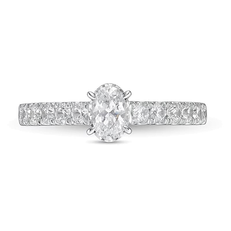 Verlobungsring 1.0 ct. Gesamtgewicht mit ovalem Diamant in 14K Weißgold (I/I2)