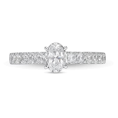 Verlobungsring 1.0 ct. Gesamtgewicht mit ovalem Diamant in 14K Weißgold (I/I2)