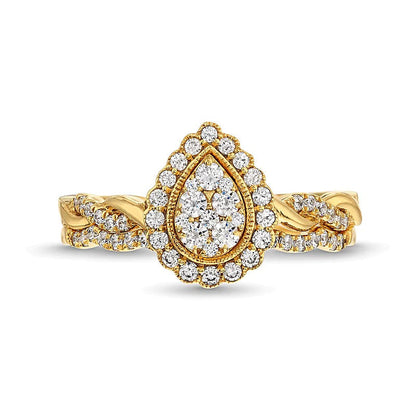 Braut-Set mit Diamanten in Tropfen- und Rundschliff, 0.5 ct. Gesamtgewicht, in 10K Gelbgold