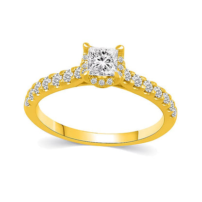 1.0 CT. TW Braut-Set mit Diamanten im Princess- und Rundschliff in 14K Gelbgold (I/I2)