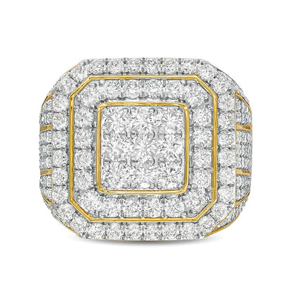 Fashion-Ring mit 5.0 ct. Gesamtgewicht weißen Diamanten in rund und Princess in 10K Gelbgold für Damen