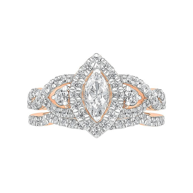 Braut-Set mit Diamanten im Marquise- und Rundschliff, 1.5 CT. Gesamtgewicht, in 10K Roségold