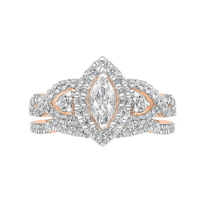Braut-Set mit Diamanten im Marquise- und Rundschliff, 1.5 CT. Gesamtgewicht, in 10K Roségold