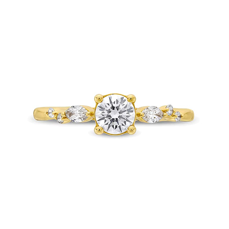 0.63 ct. Gesamtgewicht Verlobungsring mit Diamanten in Marquise und rund in 14K Gelbgold