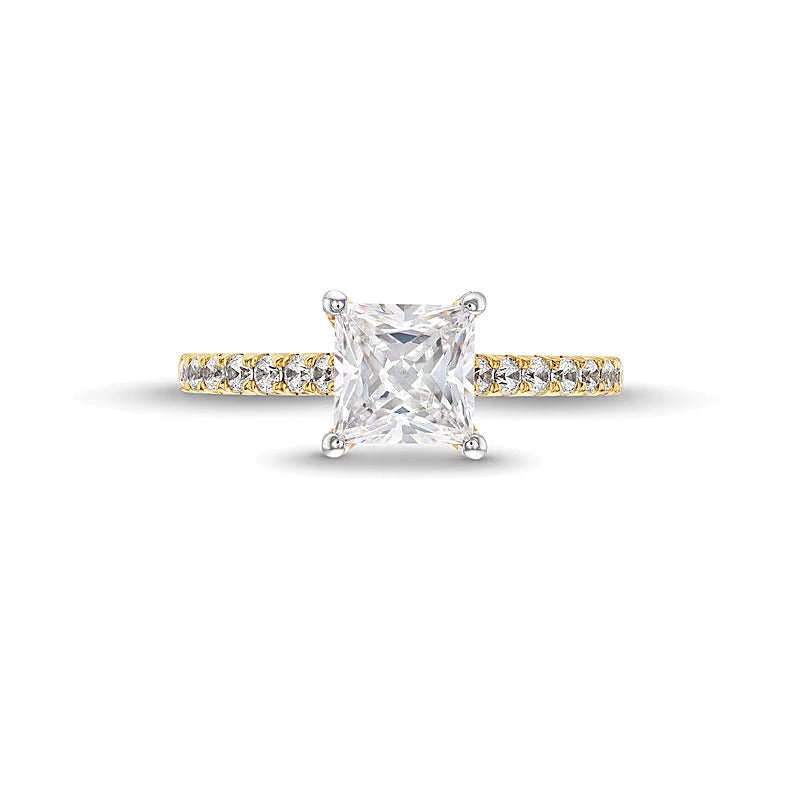 1,88 ct. Solitär mit seitlichem Besatz Verlobungsring mit Labordiamanten im Princess-Schliff in 14K Gelbgold (F/VS2)