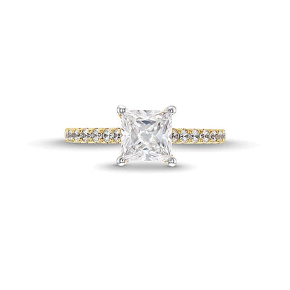 1,88 ct. Solitär mit seitlichem Besatz Verlobungsring mit Labordiamanten im Princess-Schliff in 14K Gelbgold (F/VS2)