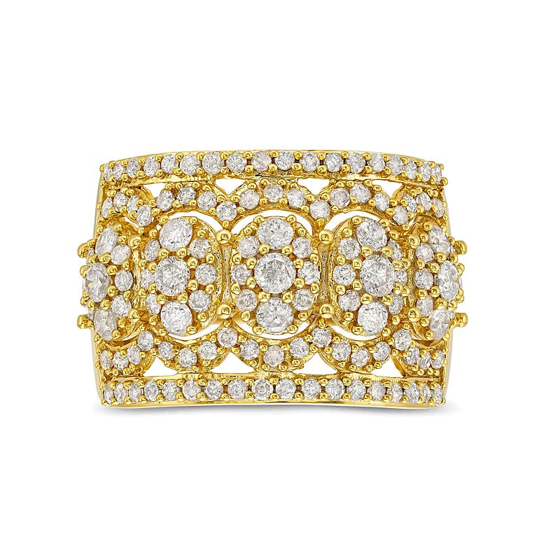 Breiter Ring mit 1.5 ct. Gesamtgewicht ovalen Diamanten in 10K Gelbgold