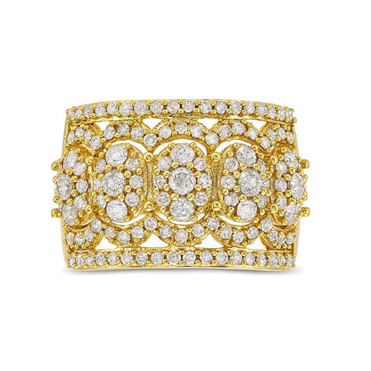 Breiter Ring mit 1.5 ct. Gesamtgewicht ovalen Diamanten in 10K Gelbgold