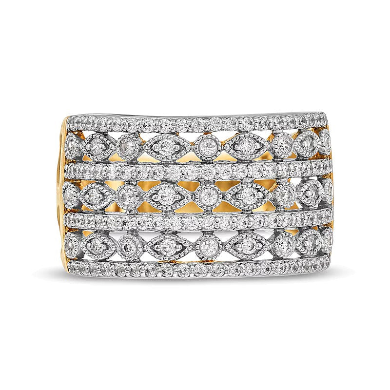 0,5 ct. Gesamtgewicht Diamant Ring mehrreihig im Vintage-Stil mit rund und Marquise in 10K Gelbgold