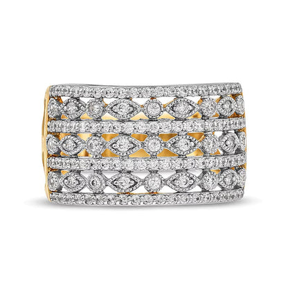 0,5 ct. Gesamtgewicht Diamant Ring mehrreihig im Vintage-Stil mit rund und Marquise in 10K Gelbgold