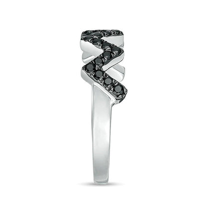 0.33 ct. Gesamtgewicht schwarzer Diamant Zickzack-Ehering in 10K Weißgold