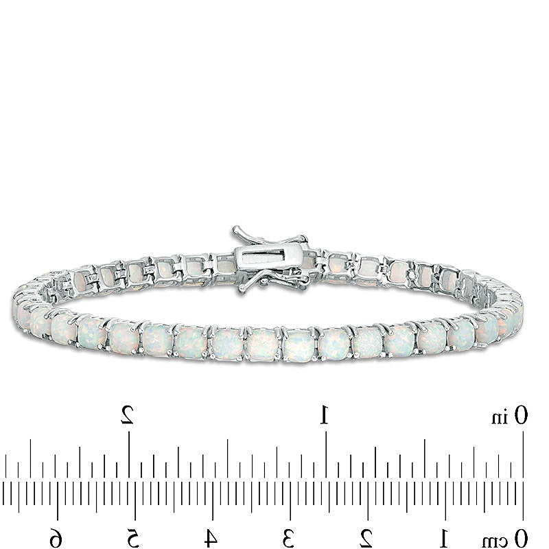 Tennis-Armband mit Opal im Kissenschliff (laborgezüchtet) aus rhodiniertem Sterlingsilber – 7.25"