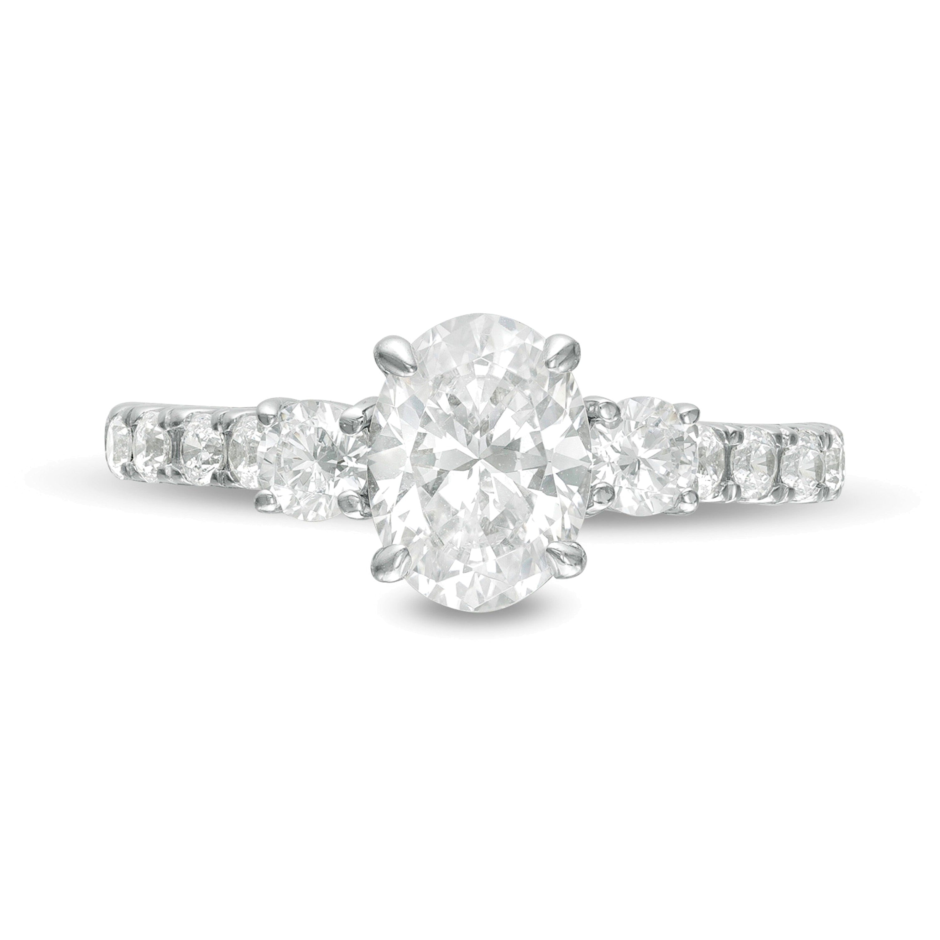 1,75 ct. Gesamtgewicht Dreistein-Verlobungsring mit Diamanten in Oval und rund in 14K Weißgold