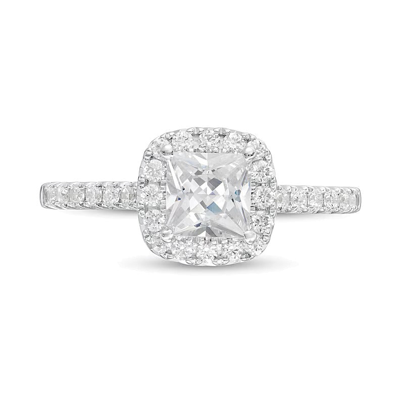 1.33 ct. Gesamtgewicht Verlobungsring im Princess-Schliff mit Labordiamanten und Halo in 14K Weißgold (F/VS2)