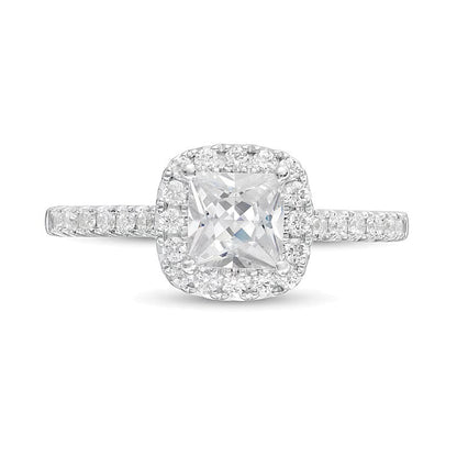 1.33 ct. Gesamtgewicht Verlobungsring im Princess-Schliff mit Labordiamanten und Halo in 14K Weißgold (F/VS2)