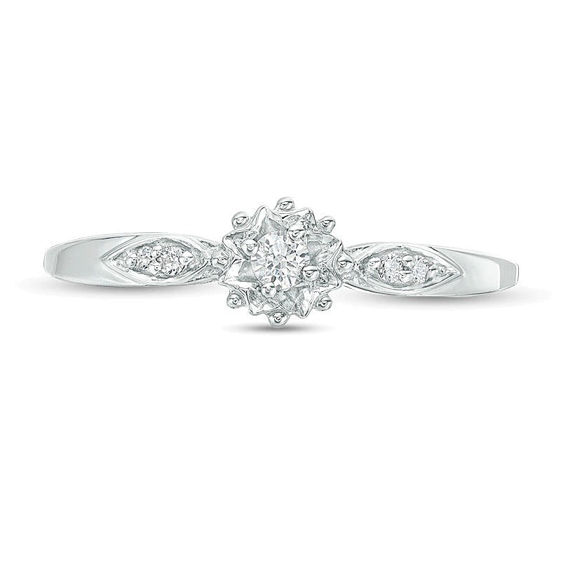 0.07 ct. Gesamtgewicht Diamant Sunburst Freundschaftsring in 10K Weißgold