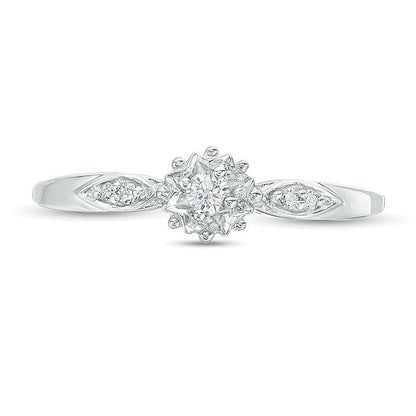 0.07 ct. Gesamtgewicht Diamant Sunburst Freundschaftsring in 10K Weißgold