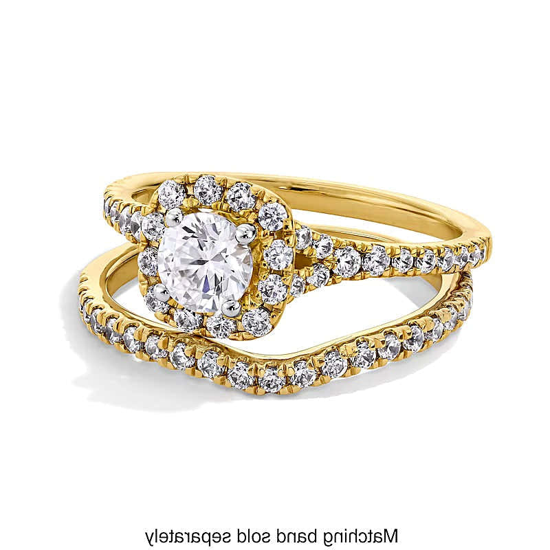 1.0 ct. Gesamtgewicht Labordiamant-Verlobungsring mit Halo, Kissenschliff und geteiltem Ring in 14K Gelbgold (F/SI2)