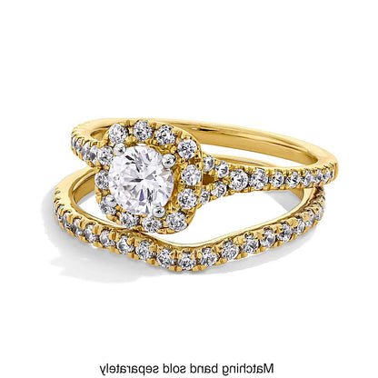 1.0 ct. Gesamtgewicht Labordiamant-Verlobungsring mit Halo, Kissenschliff und geteiltem Ring in 14K Gelbgold (F/SI2)