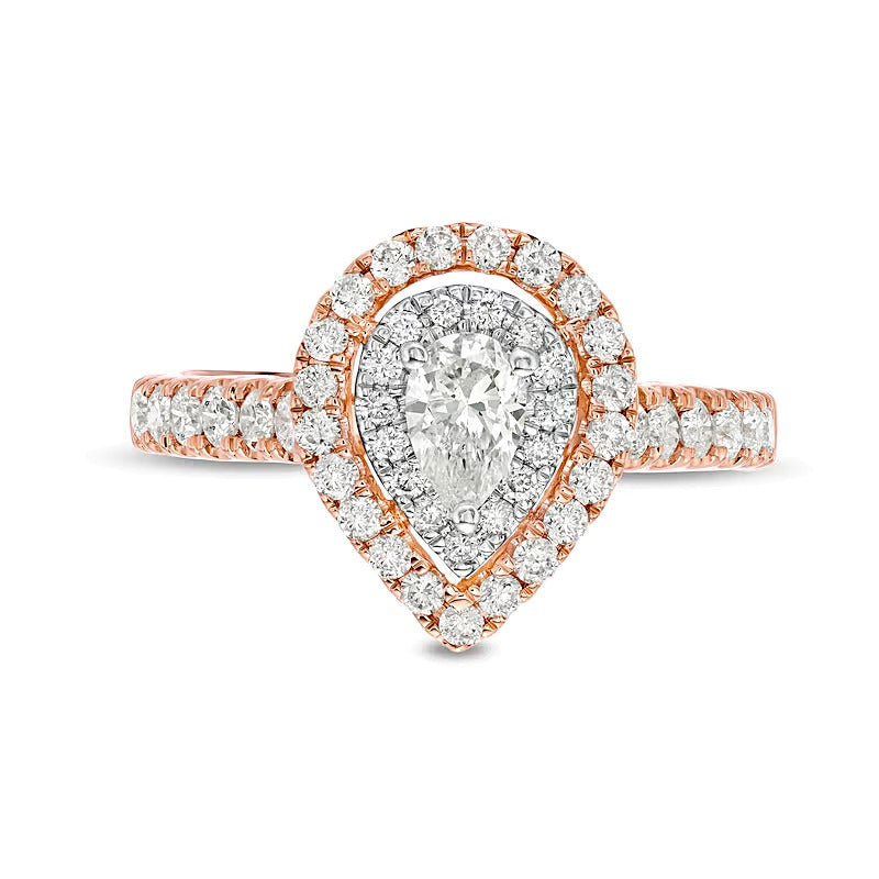 1.0 CT. Gesamtgewicht Halo-Verlobungsring mit Diamanten im Tropfen- und Rundschliff in 14K Roségold
