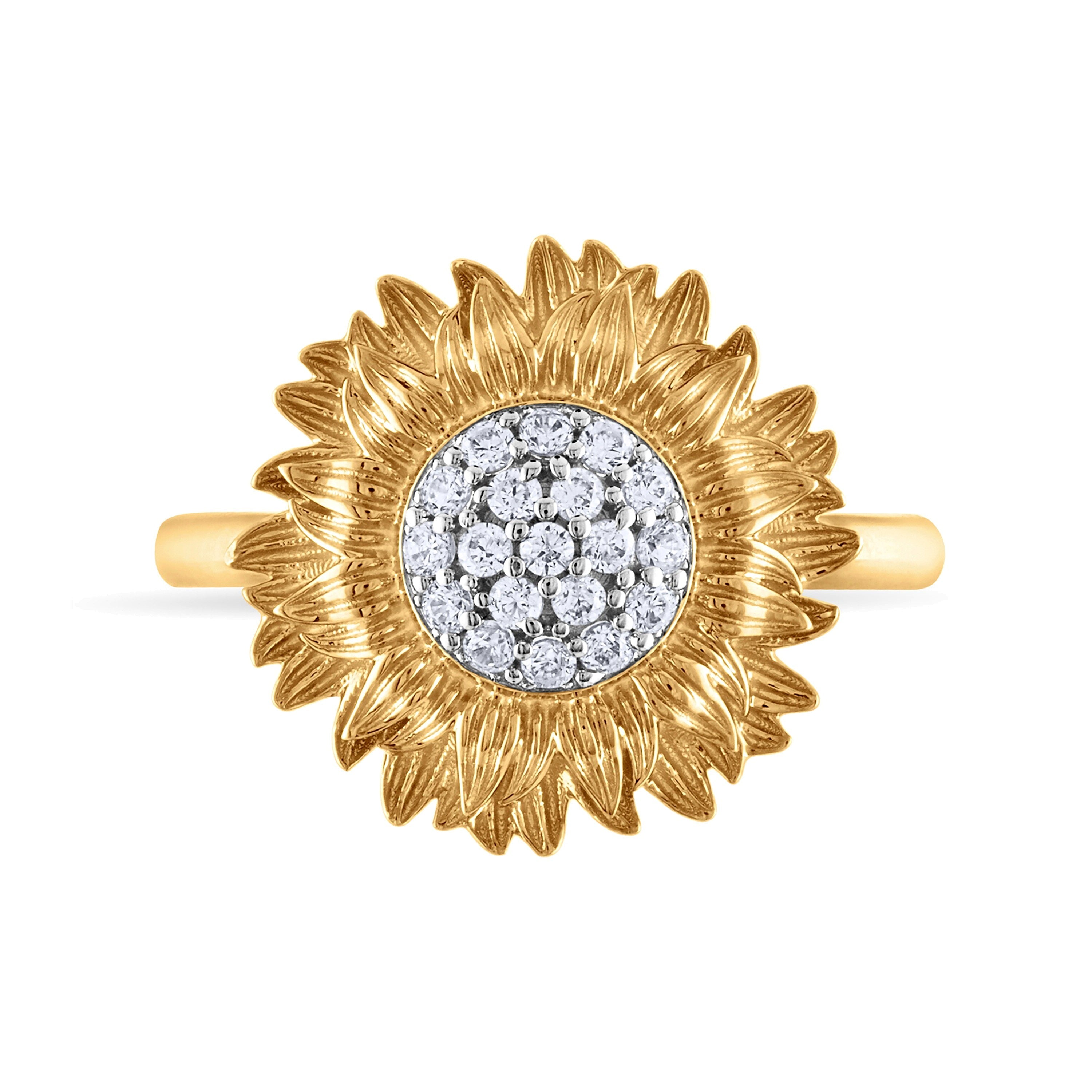 0.2 ct. Gesamtgewicht Diamant Sonnenblumen-Ring in 10K Gelbgold