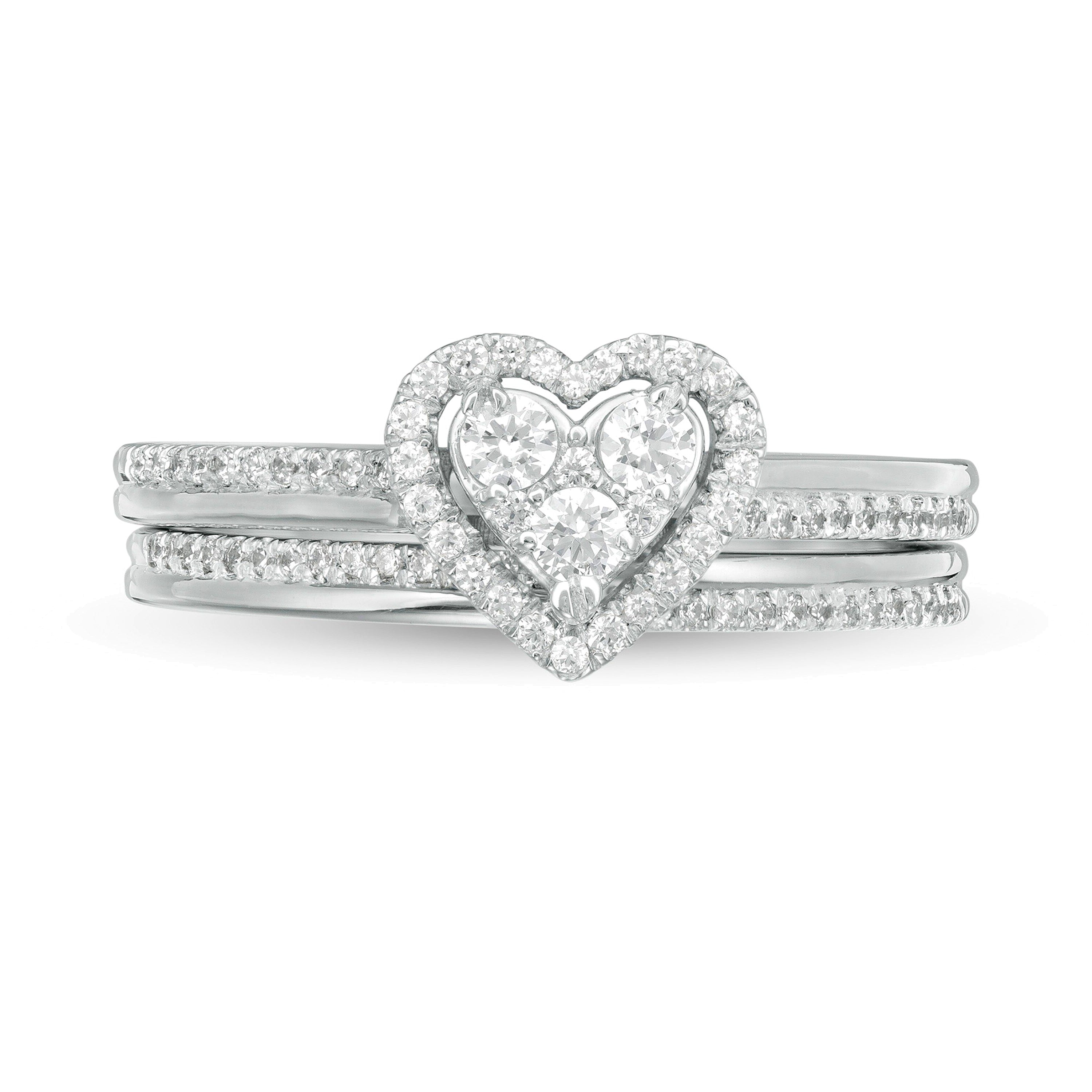 0.5 ct. Gesamtgewicht Komposit-Diamant Braut-Set mit herzförmigem Rahmen in 10K Weißgold