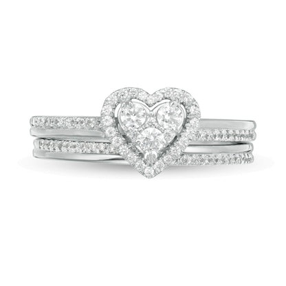 0.5 ct. Gesamtgewicht Komposit-Diamant Braut-Set mit herzförmigem Rahmen in 10K Weißgold