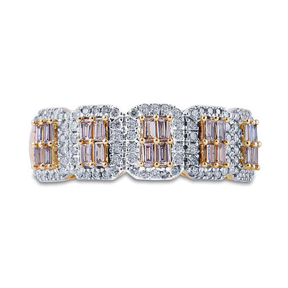 0.63 ct. Gesamtgewicht Fashion-Ring mit Champagner- und weißen Diamanten im Baguette- und Rundschliff in 10K Gelbgold