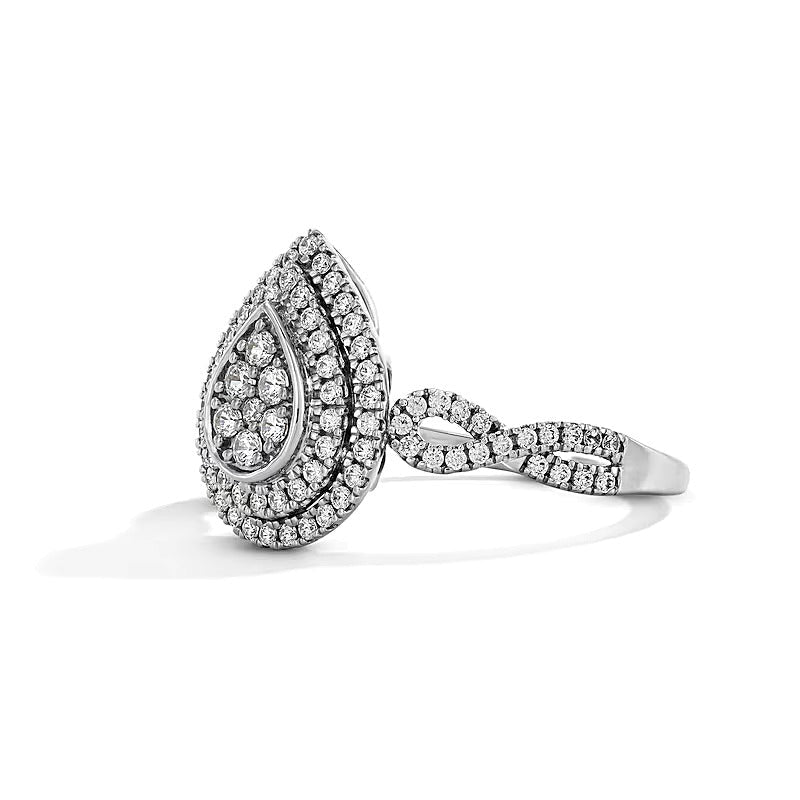 0,5 ct. Gesamtgewicht Multi-Diamant Verlobungsring mit doppeltem Rahmen in 10K Weißgold