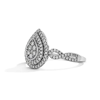 0,5 ct. Gesamtgewicht Multi-Diamant Verlobungsring mit doppeltem Rahmen in 10K Weißgold