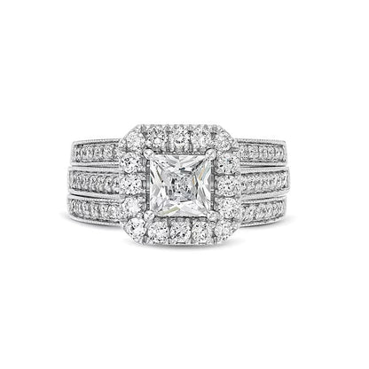 Braut-Set mit Labordiamanten im Princess-, Rund- und Kissenschliff, 2.0 ct. Gesamtgewicht, in 14K Weißgold (F/VS2)