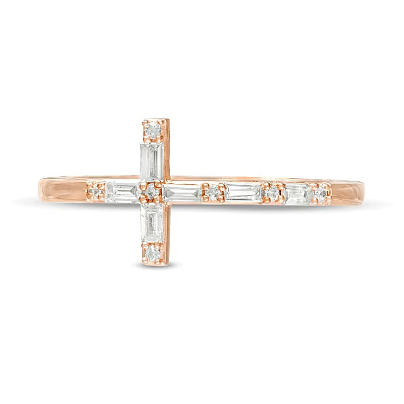 0.17 ct. Gesamtgewicht Ring mit Baguette- und rundem Diamant in Kreuz-Design aus 10K Roségold