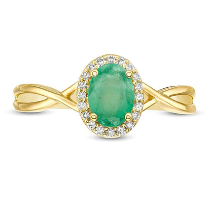 Fashion-Ring mit ovalem Smaragd und 0,07 ct. Gesamtgewicht Diamanten in 10K Gelbgold