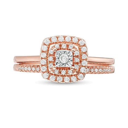 0.25 ct. Gesamtgewicht Diamant-Brautset mit doppeltem Kissenschliff-Rahmen in 10K Roségold