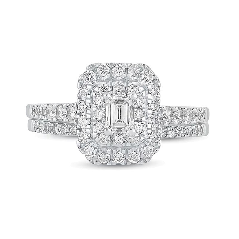 Braut-Set mit Diamanten im Smaragdschliff 1.0 CT. Gesamtgewicht in 10K Weißgold