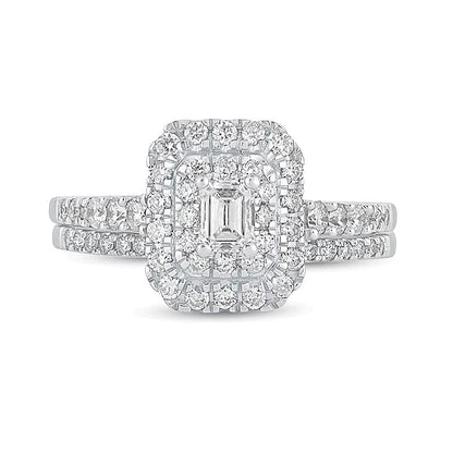 Braut-Set mit Diamanten im Smaragdschliff 1.0 CT. Gesamtgewicht in 10K Weißgold