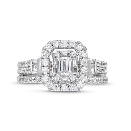 Braut-Set mit Diamanten im Smaragdschliff, zweireihig, 1.0 ct. Gesamtgewicht, in 10K Weißgold