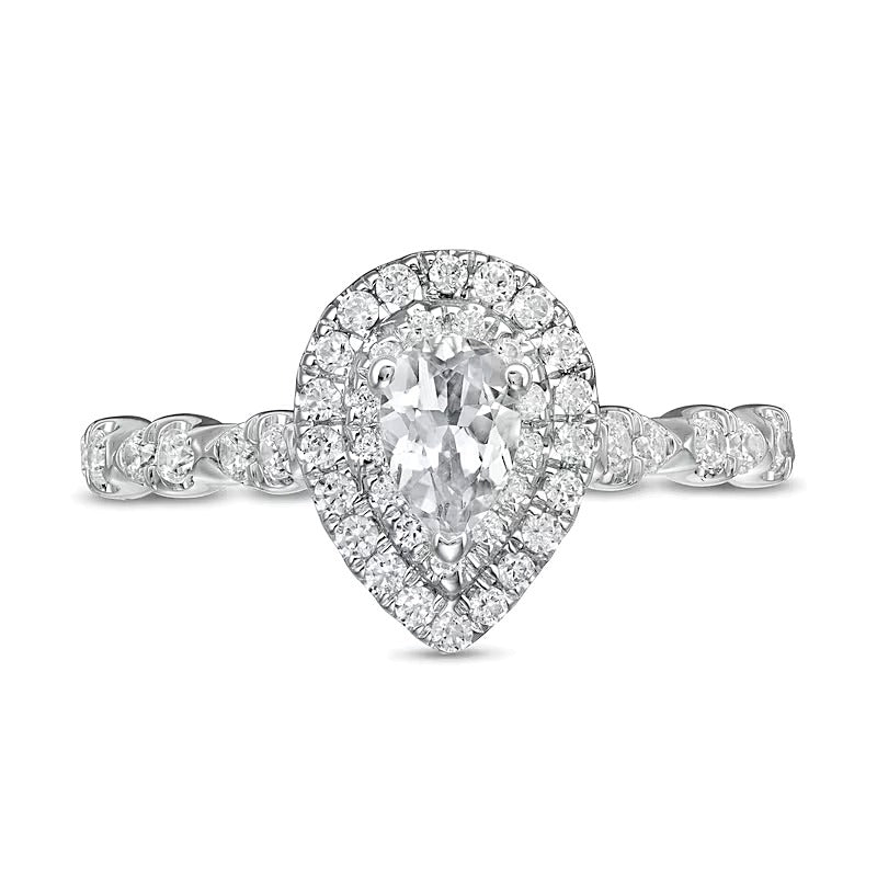 1.0 CT. Gesamtgewicht Verlobungsring Halo mit tropfenförmigem Diamant in 10K Weißgold