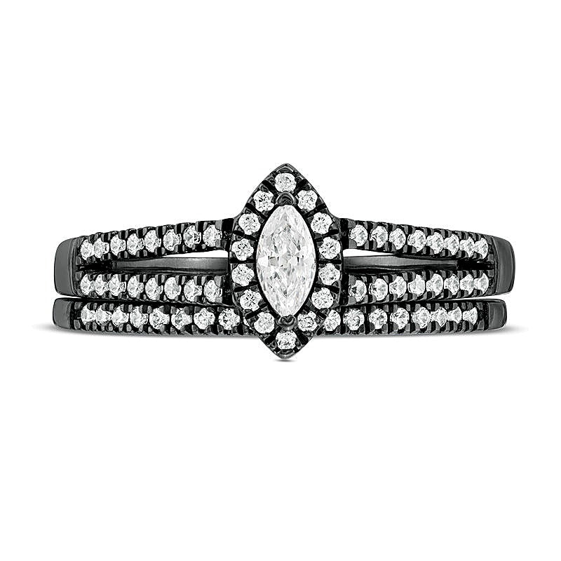Braut-Set mit Diamanten im Marquise- und Rundschliff 0,38 ct. Gesamtgewicht mehrreihig in 10K Weißgold mit schwarzem Rhodium