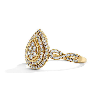 0,5 ct. Gesamtgewicht Multi-Diamant Verlobungsring mit doppeltem Rahmen in 10K Gelbgold