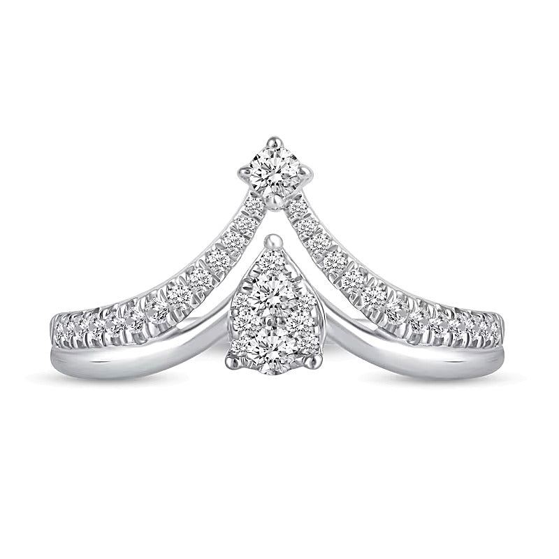 0.38 ct. Gesamtgewicht Fashion-Ring mit Diamanten in Tropfen- und rundem Schliff in 14K Weißgold