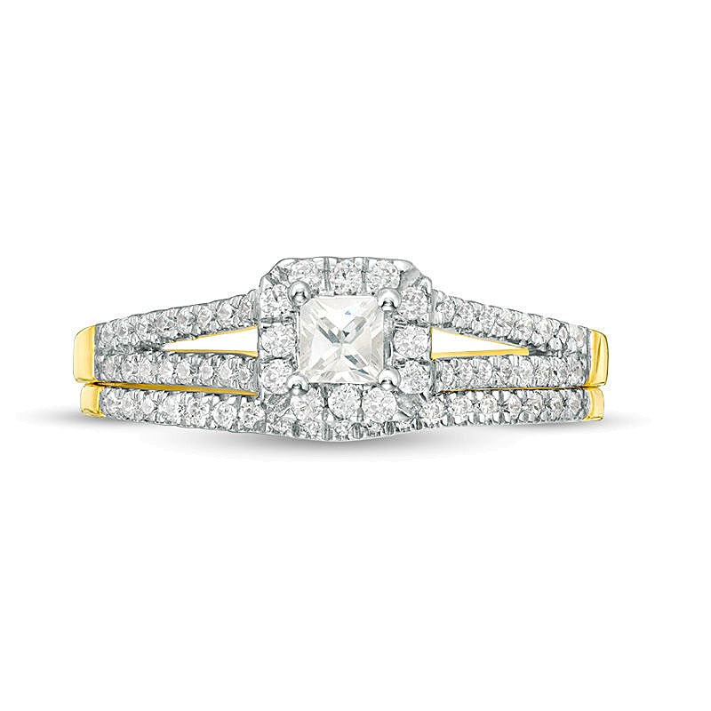 0.33 ct. Gesamtgewicht Brautset mit Diamanten im Princess- und Rundschliff in 10K Gelbgold