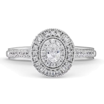 0,38 ct. Gesamtgewicht Verlobungsring mit ovalem Diamanten im Vintage-Stil mit doppeltem Halo aus Sterlingsilber