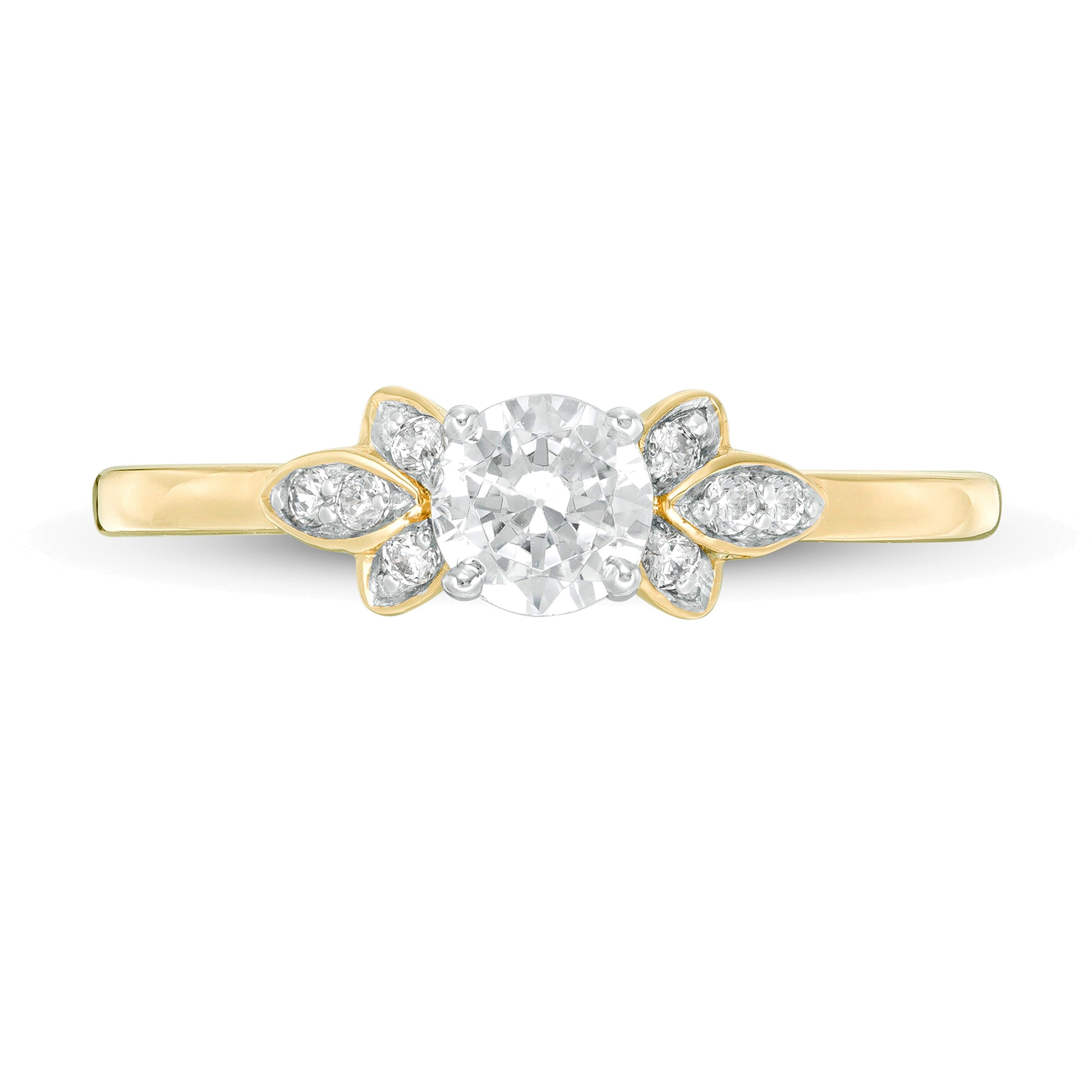 0.38 ct. Gesamtgewicht Diamant Solitär mit seitlichem Besatz Verlobungsring in 10K Gelbgold