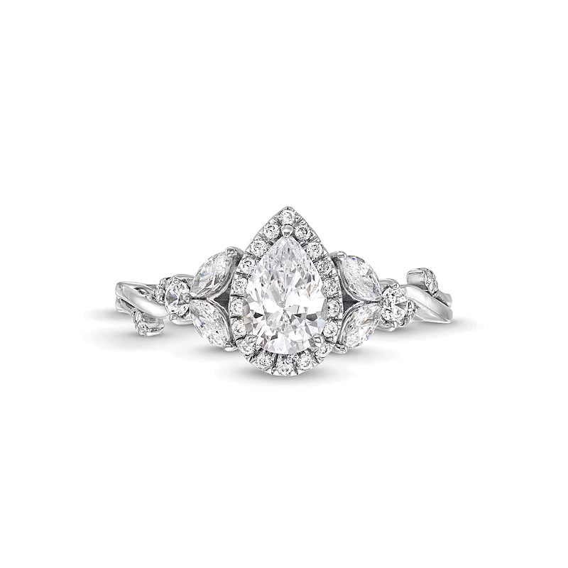 1.0 CT. Gesamtgewicht Halo-Verlobungsring mit tropfenförmigem Diamant in 14K Weißgold