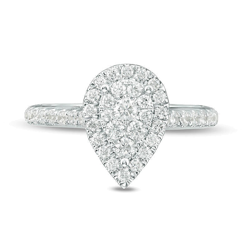 0,75 ct. Gesamtgewicht Komposit-Diamant Verlobungsring tropfenförmig in 10K Weißgold